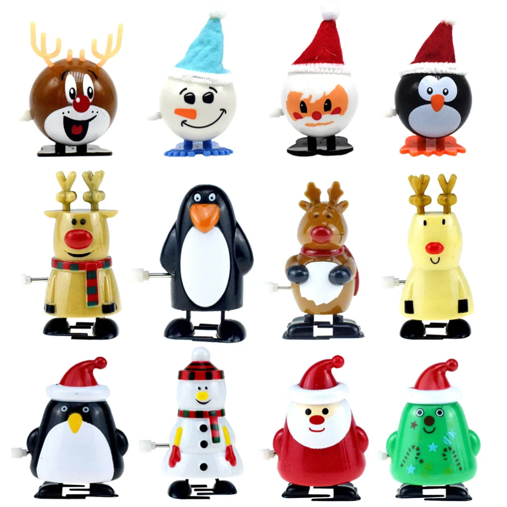 

1 Bag 12pcs Christmas Children Clockwork Wind Toys Fun Cartoon Walking Educational Toys Party Favors Great Gift for Kids