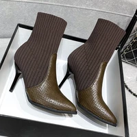 2022 winter sock boots sexy knitting stretch boots high heels for women fashion shoes female stripe autumn ankle boots booties