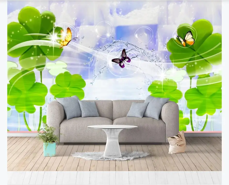 

Настенные 3D-обои на заказ, фэнтезийные Пузырьковые шелковые рельефные обои со свежими зелеными листьями, цветами для гостиной, спальни, фон...