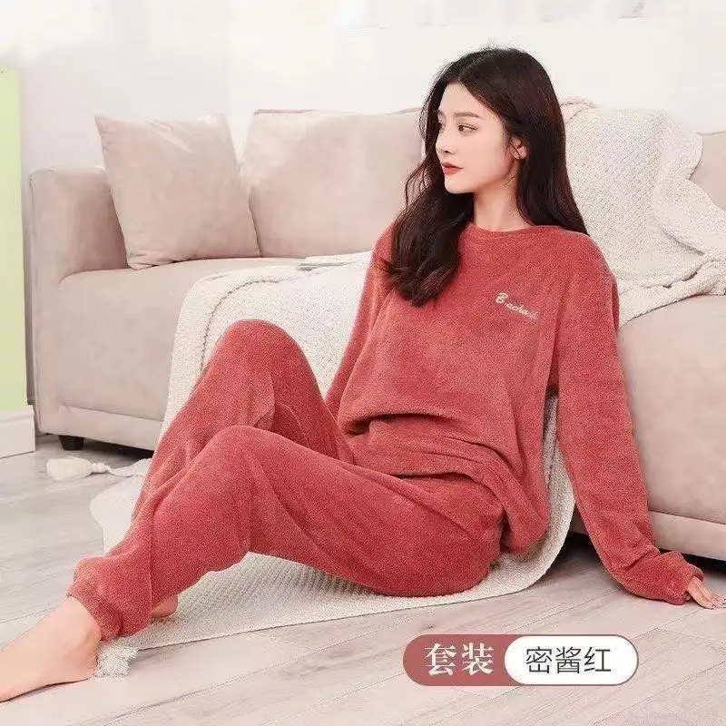 In the Fall and Winter of 2021 New Coral Fleece Pajamas Fairy Female Thickening and Wool Flannel Lovely Warm Leisurewear Suit