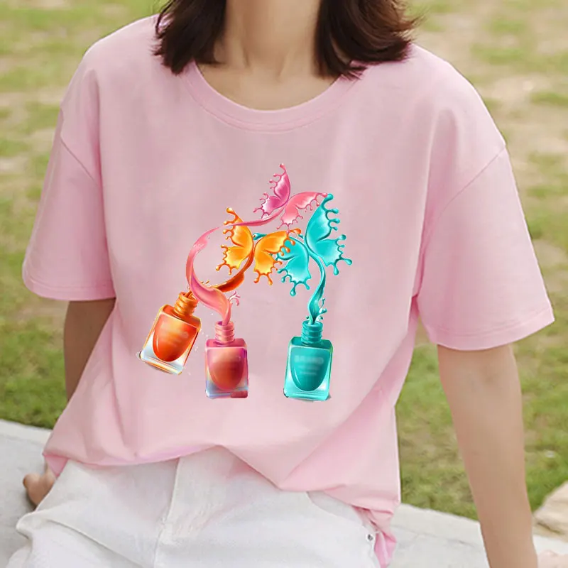 Женская футболка с разноцветным принтом лака для ногтей летняя Vogue 90s Ullzang топы
