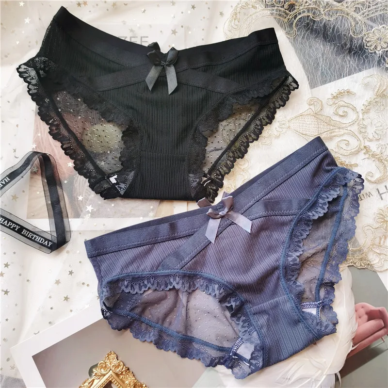 

European Style Underwear Fashion Retro Color Cross Deep V Bow Women's Briefs Low Waist Traceless Pantie Sexy Female Lingerie