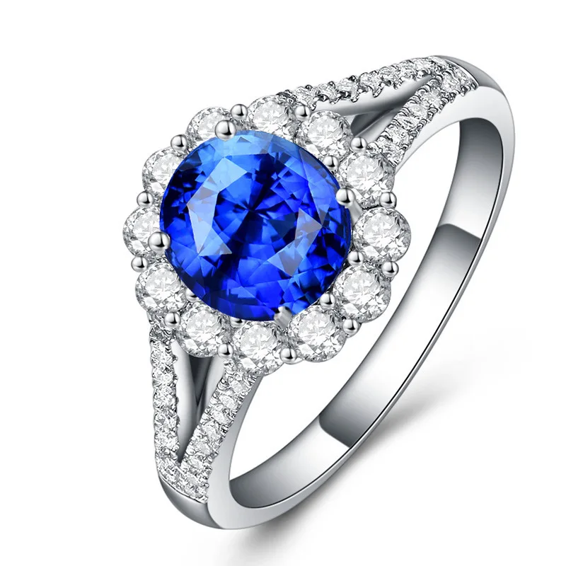 

Elegant Fashion Women Alloy Silver Color Ring Sapphire Decoration Casual Party Geometric Flower Ring Jewelry