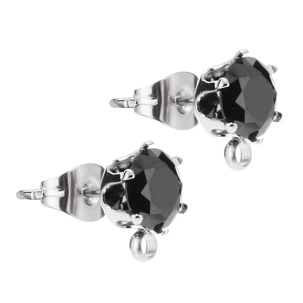 50 шт. 6 мм круглая сережка из нержавеющей стали с кубическим цирконием гвоздик