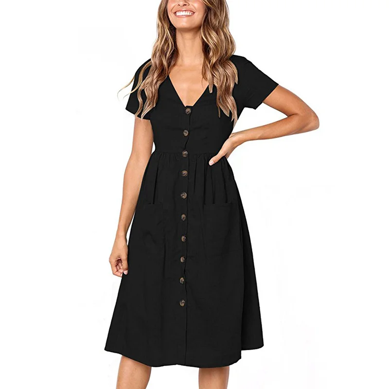 

2021 Fashion Women Dresses Boho Summer Women'S Cotton Linen Vintage Beach Party Club Sexy V Neck Dress Female Plus Size