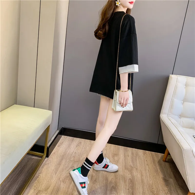 

Houthion New Loose Plus Size Women's T-shirt Short Sleeve Top Letter Print O-neck Fashion Casual Cotton Office Lady