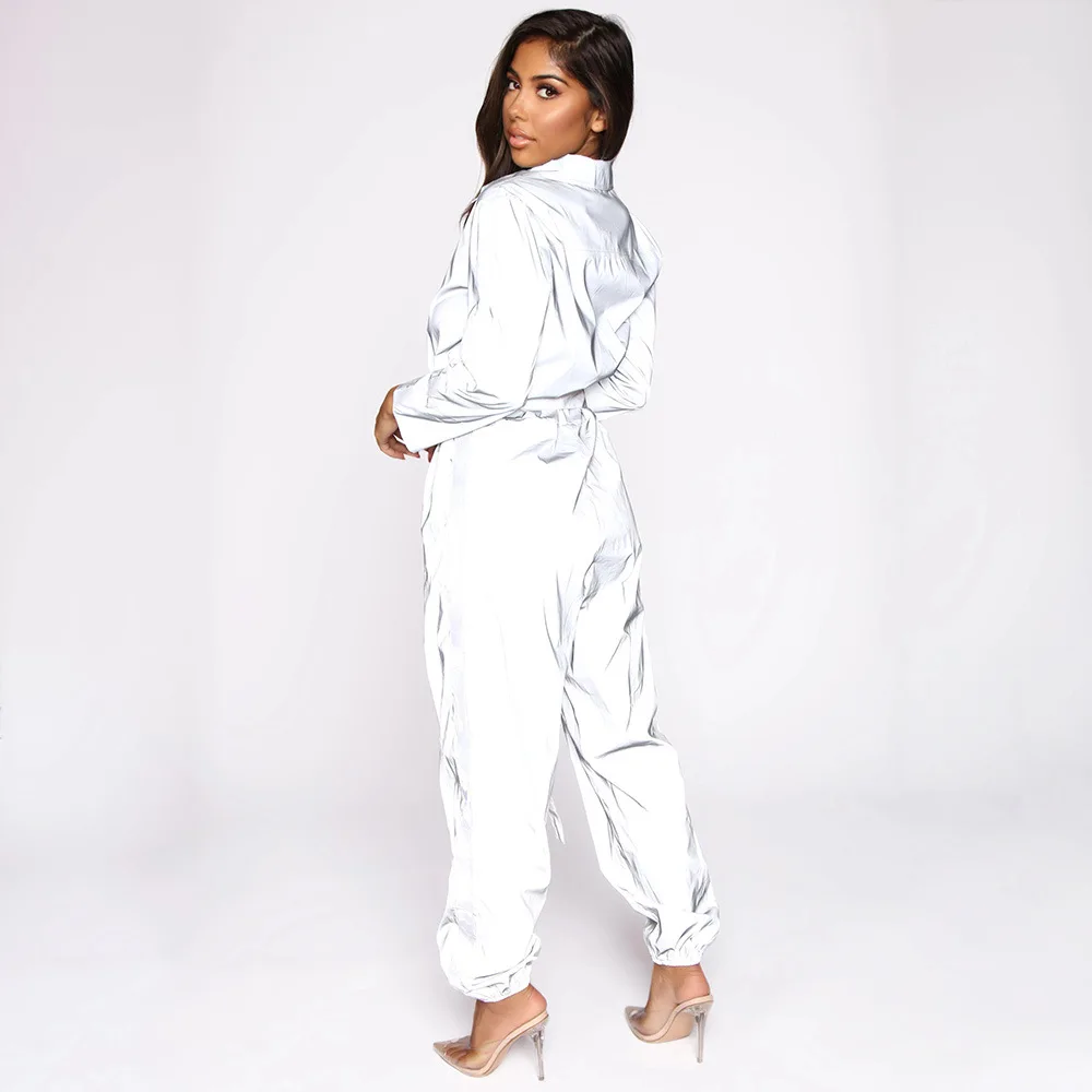 Светоотражающий комбинезон женские Комбинезоны на молнии сексуальный боди с