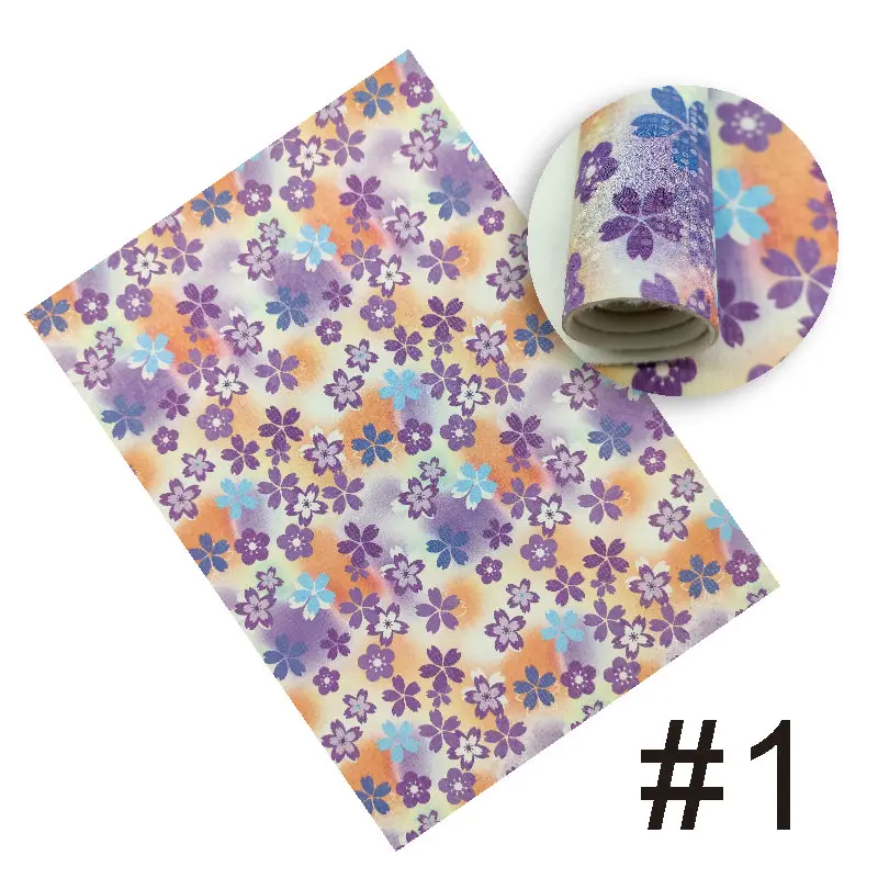 

8.2"*11.8" A4 Colorful Flower Printed Fingerprint Glitter Faux Leather DIY Sewing Bags Shoes Synthetic Leather Fabric For Bows