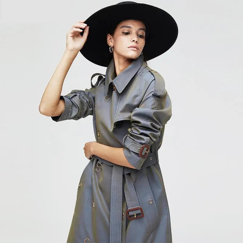 Женская модная Осенняя ветровка пальто 2019 Новая женская тонкая с длинным рукавом