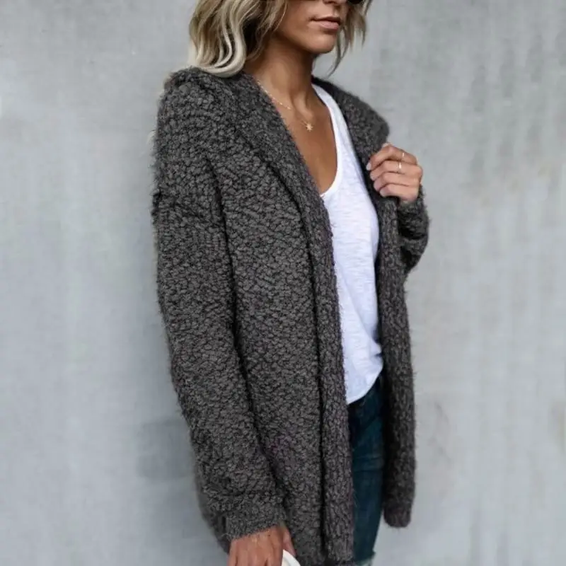 

Women Long Sleeve Knitted Fluffy Coat Cardigan Sweater Casual Outwear coat female Fashionable Long sweater ladies clothes