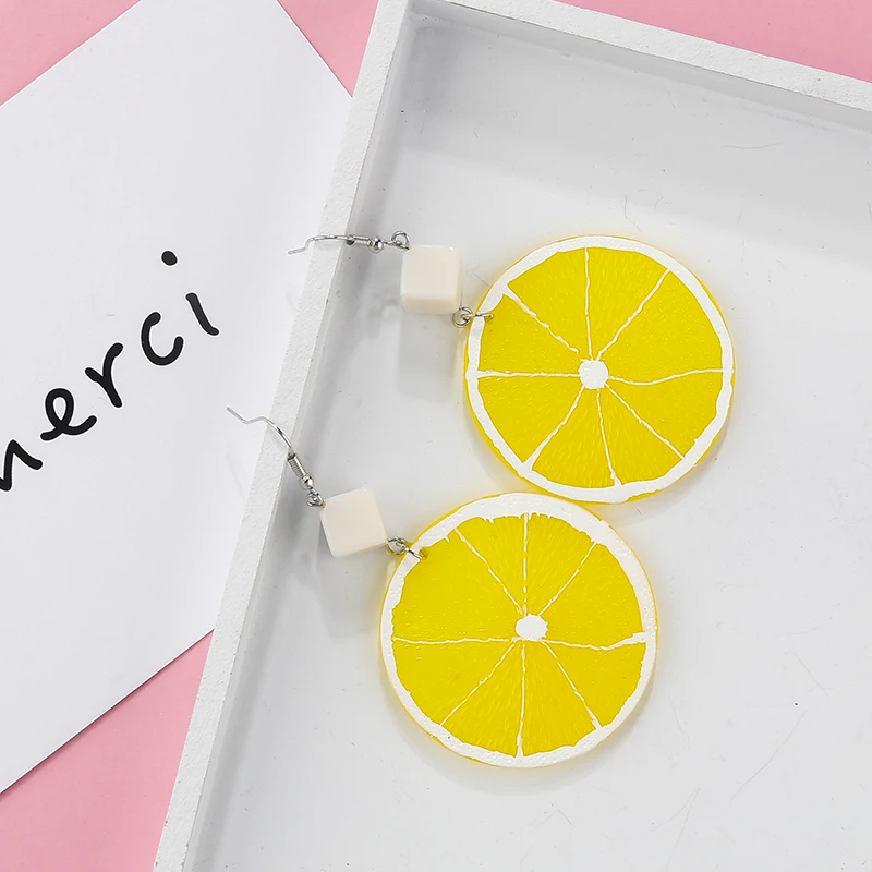 AMORCOME Ins Горячая личность лимонов длинные серьги в виде капель с уникальный
