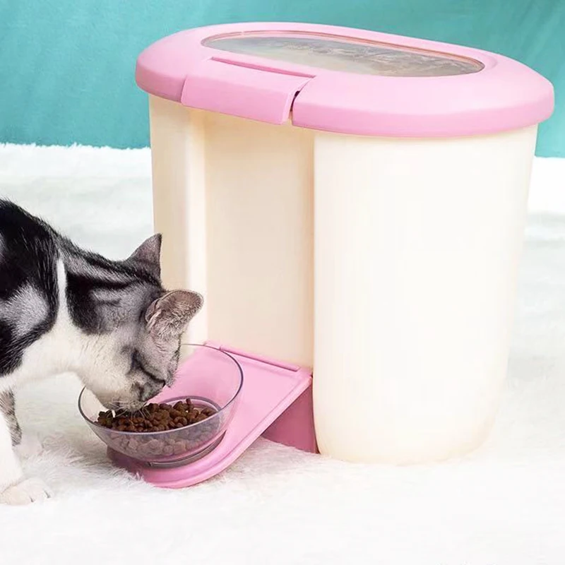 

5L Thick Sealed Moisture-Proof Transparent Top Pet Food Jar Storage Tank And Food Bowl 2 in 1 Cat Dog Food Bucket