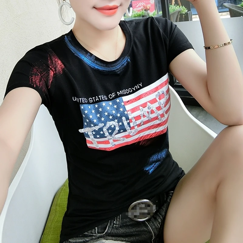 2020 New Spring Summer Fashion Doodle Print T-shirt Women Cotton Tops European Clothes Shirt Ropa Mujer Letter Slim Tees T01905 | Женская