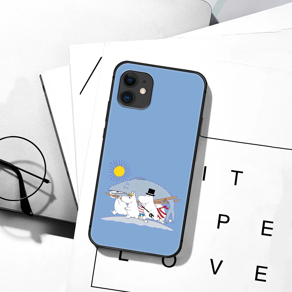 

Cute Cartoon M-Moomine Hippo Phone Case For iPhone 5 5S SE 2020 6 6S 7 8 Plus 11 12 Mini X XS XR Pro Max black Etui Soft Back 3D