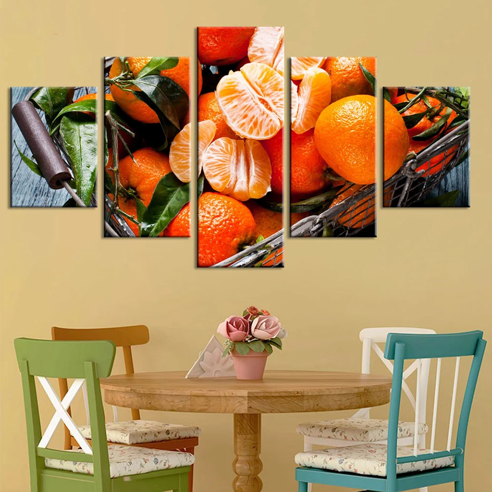 

Prints Painting Wall Art 5 Panel Orange Fruit Pictures Modular Creative Canvas Poster Modern Home Decoration Bedside Background