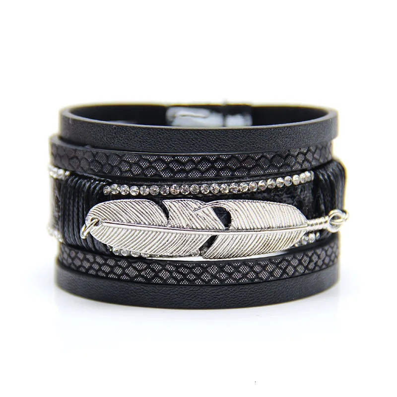 Новинка 2020 модный кожаный браслет для женщин и мужчин многослойный с листьями