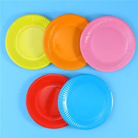 10pcs colorful disk disposable plates cake paper pan diy decoration for kids birthday party wedding tableware supply diy decor
