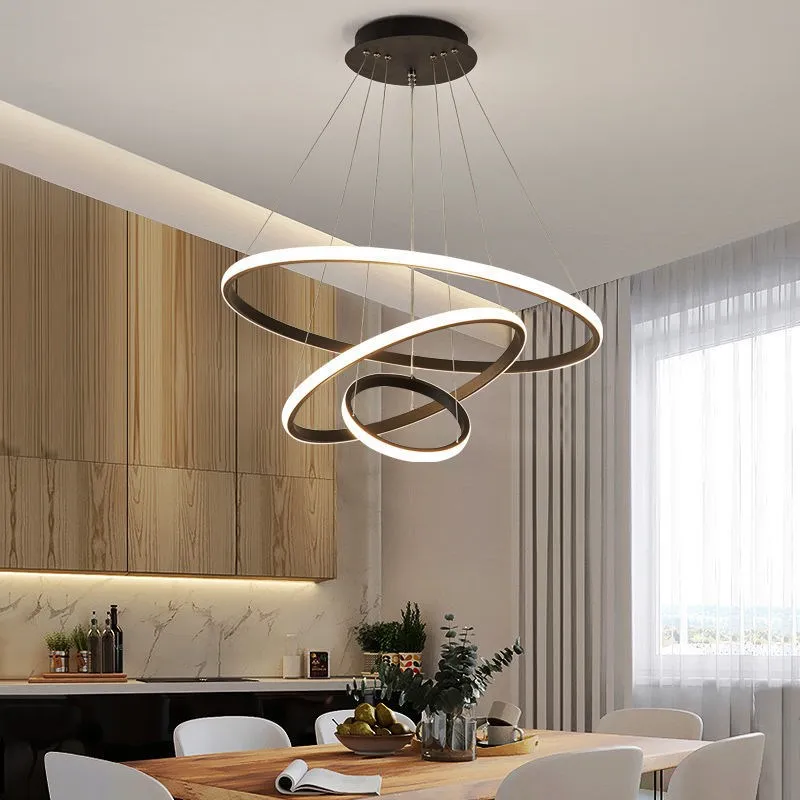 Offerte Semplice Lampada A Sospensione Da Soggiorno Nordica Negozio Di Ufficio Creativo Lampada A Sospensione Decorativa A LED Lampada A Sospensione Moderna Con Anello Da Bar Per Ristorante