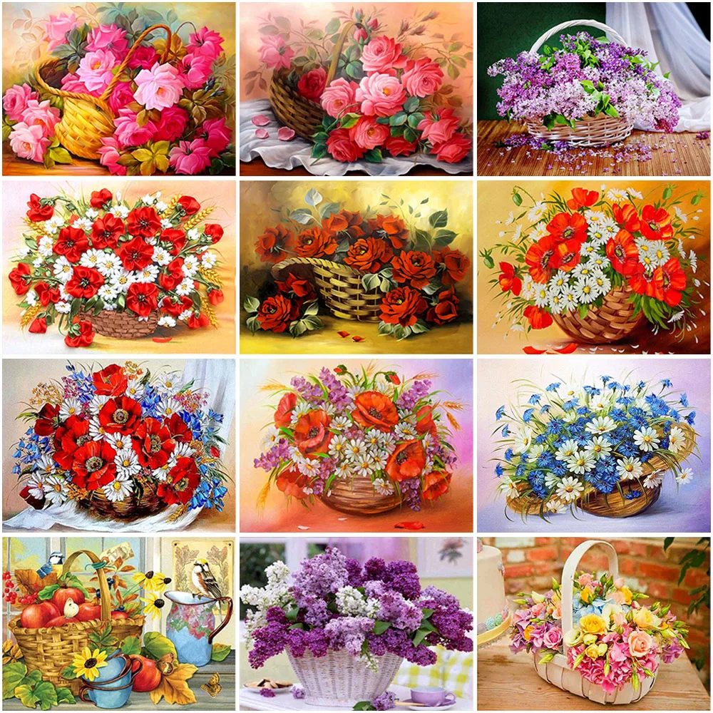 

DIY 5D Diamond Painting Flower Basket Rose Diamond Embroidery Cross Stitch Rhinestones Full Round Drill Mosaic Decor Home