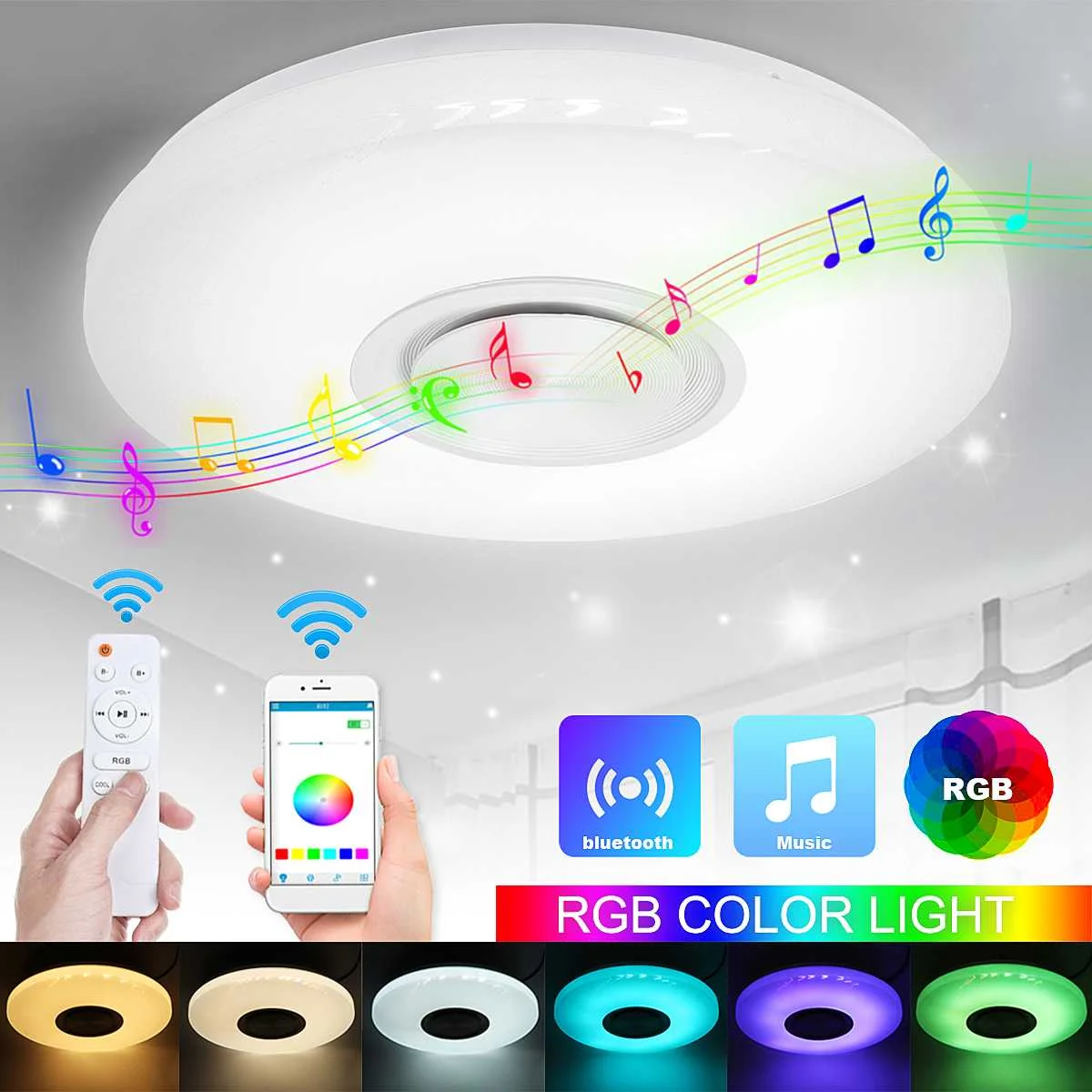 200W 3D luces de techo LED modernas RGB iluminación del hogar regulable APP de música bluetooth Control remoto luz inteligente lámpara de habitación