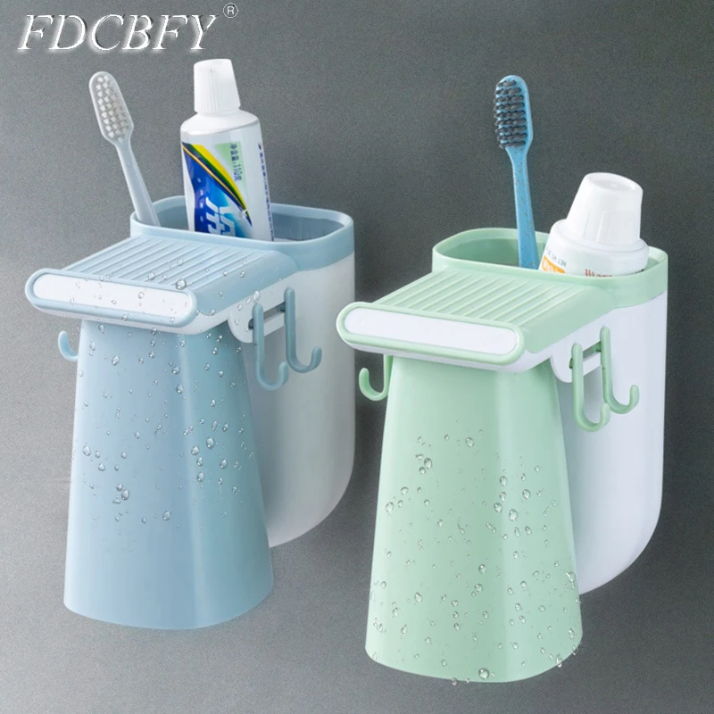 

Toothbrush Holder Punch Free Wall Mounted Gargle Cup Storage Rack Toothpaste Toothbrush Place Box Bathroom Accessories Set