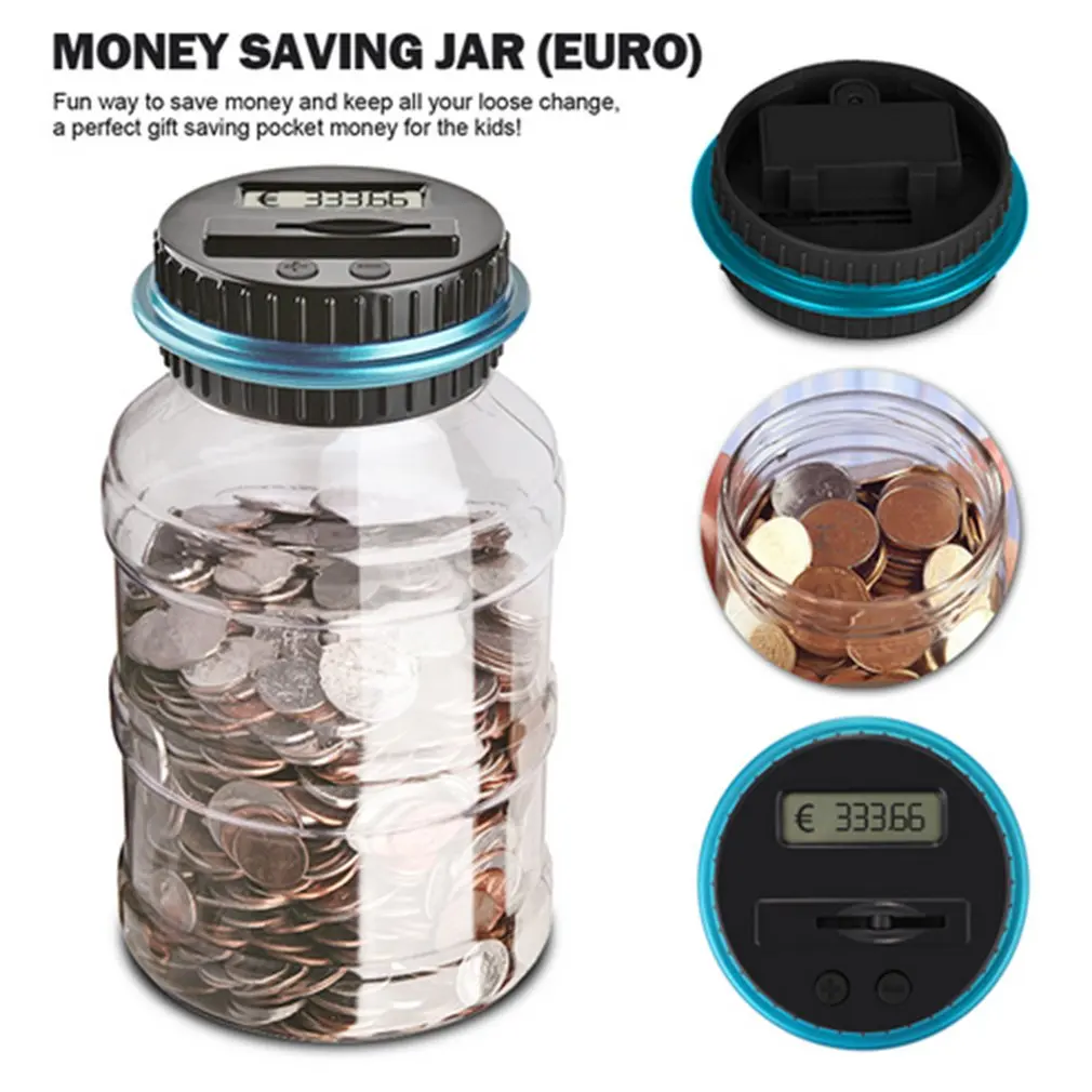 1.8L Piggy Bank Counter Coin Electronic Digital LCD Counting Coin Money Saving Box Jar Coins Storage Box for  EURO Money