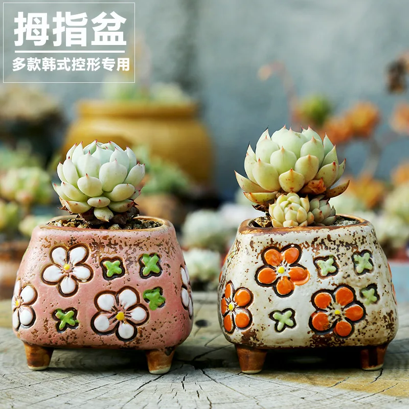 

Wholesale Mini Ceramic Flowerpot Desktop Vase Succulent Potted Fake Thumb Basin Container Home Decor Living Room Decoration