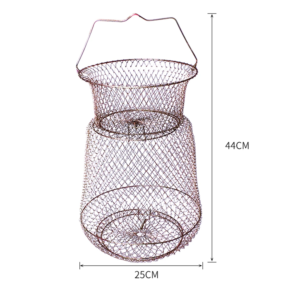 

25x44cm Foldable Metal Net Fish Basket Steel Wire Fishing Cages for Fish Protection Supplies Outdoor Crab Angling Tackle