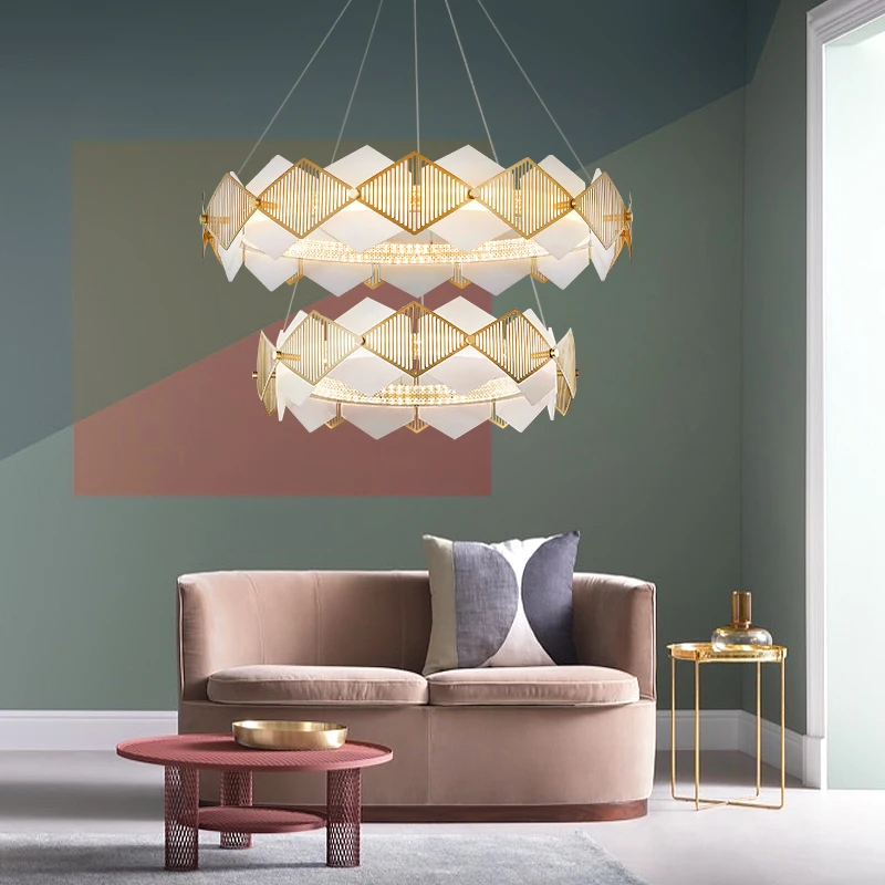 Минималистичная атмосфера дома leaps пустая гостиная люстра дизайнерская круглая