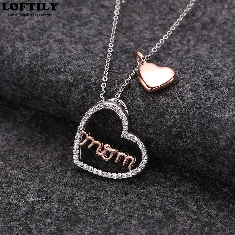 

Mother Love Heart Pendant Necklaces Gift for Women Mom Grandma Silver-Plate CZ Birthday Gift Jewelry Mother's day Gift