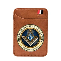 free and accepted masons high quality leather magic wallets fashion men money clips card purse cash holder