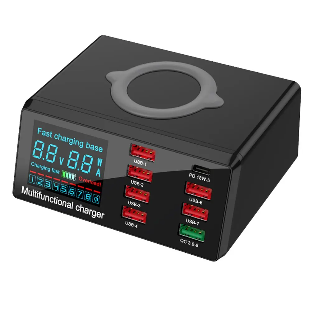 

Зарядная док-станция с 8 USB-портами и цифровым дисплеем, 100 Вт