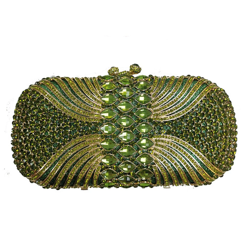 Ажурный элегантный женский кошелек с кристаллами зеленая фиолетовая вечерняя