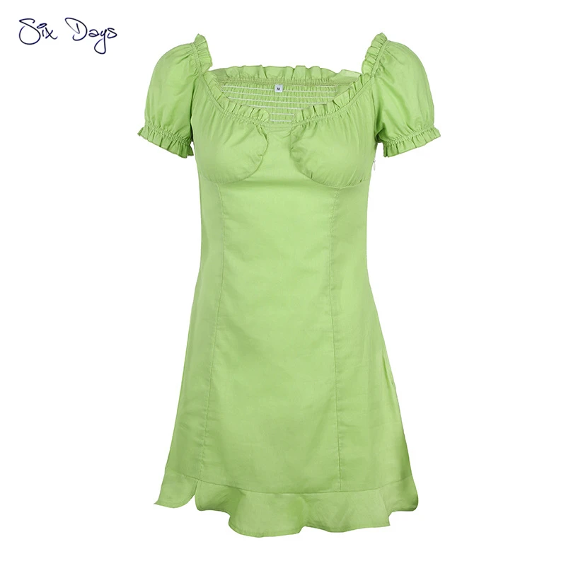 

Sweet Girl Prairie Chic Square Collar Tight Wrap Skirt Sexy Women Slim Dress Summer Casual Party Dresses Female MiniSkirt