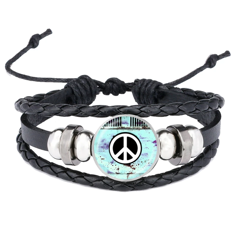 Hippie Peace ЗНАК Ван браслеты с автобусом стайлинга автомобилей Автобус мира кожаные