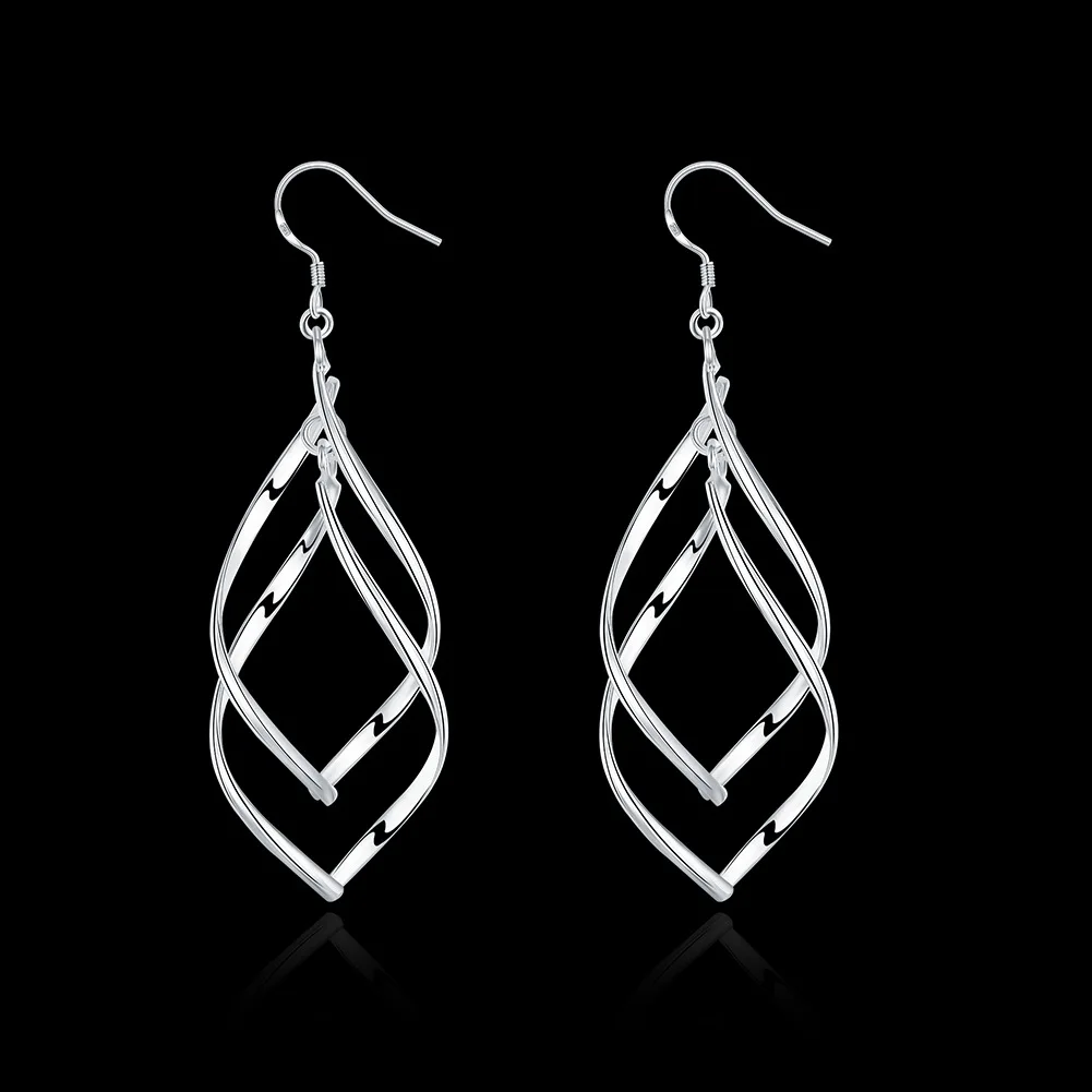 

New 925 Sterling Silver The Leaves Twisted Pendant Earrings Woman Wedding Engagement Fashion Party Charm Jewelry Gift