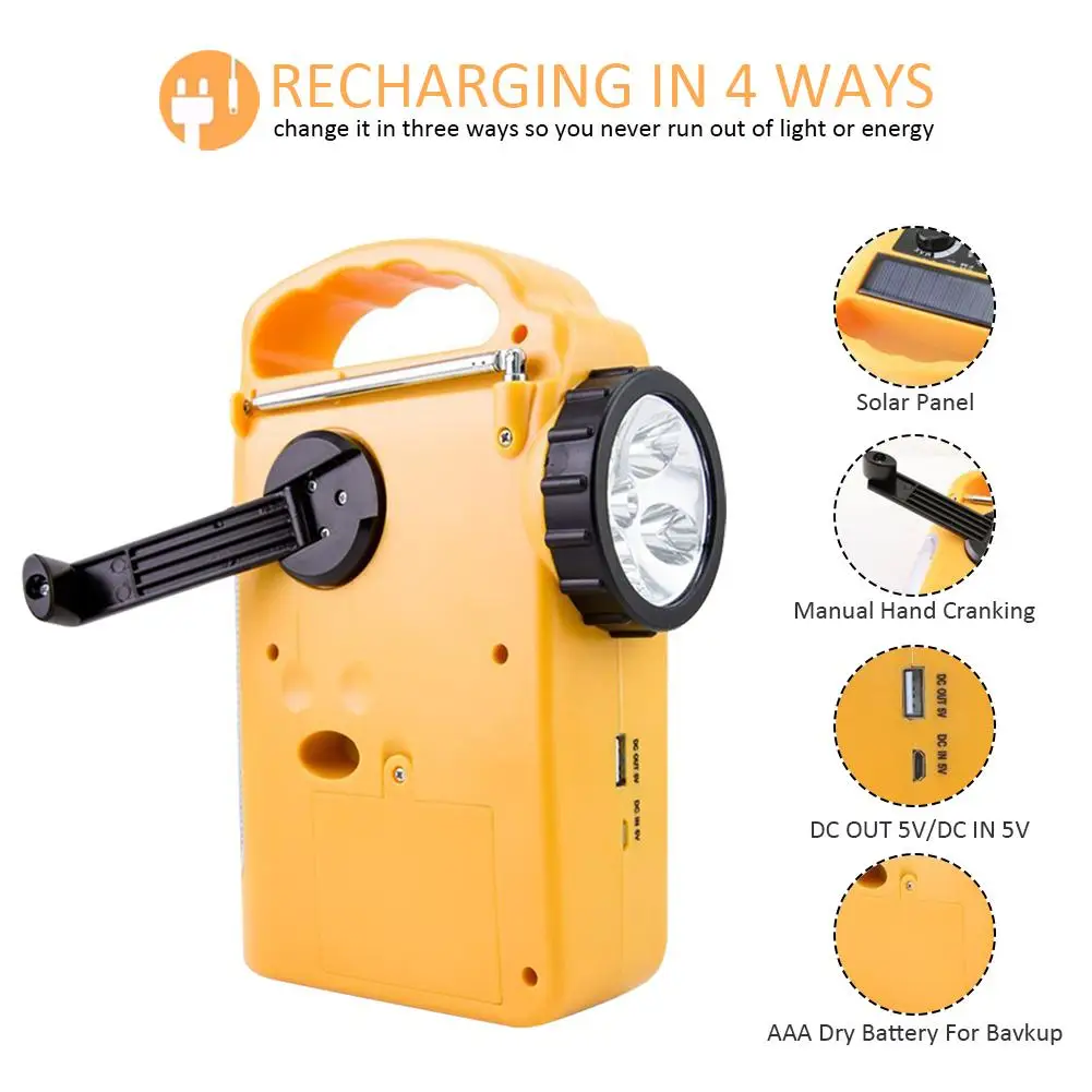 RD339 экстренная погода AM/FM радио Динамо светильник солнечный ручной Солнечный