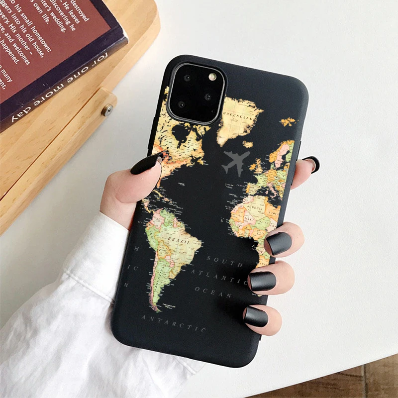 

Luxury Popular Planes Map Designs Phone Case for IPhone 11 Pro XR X Xs Max 8 7 6s Plus 12 mini Soft Silicone Cases Black Cover