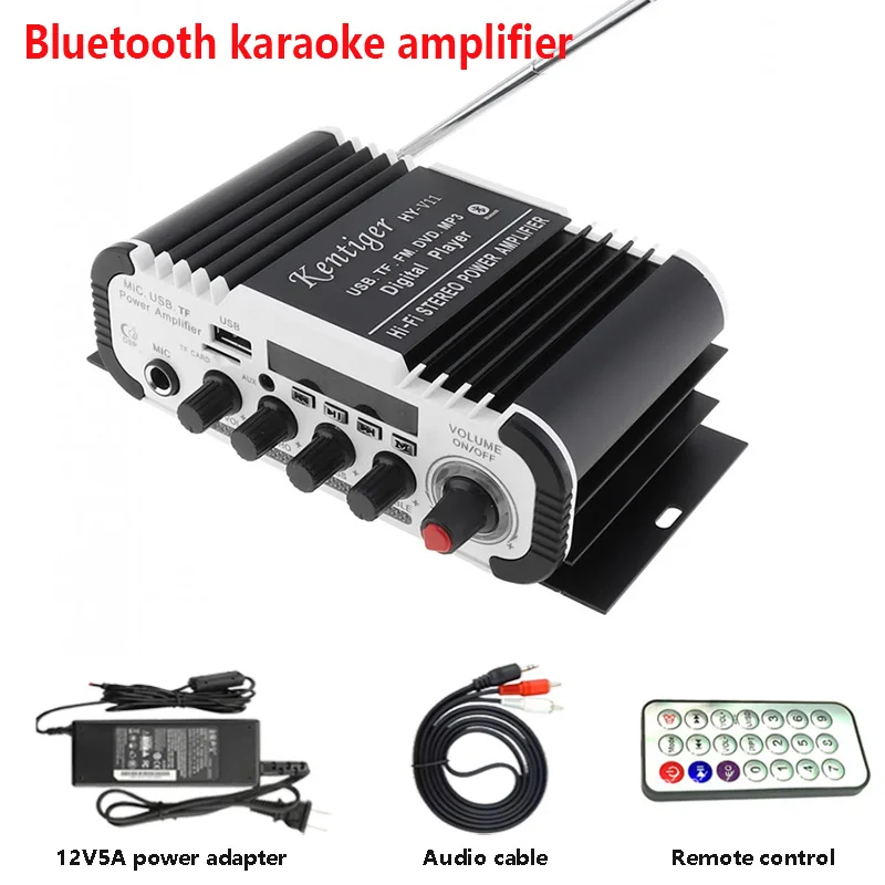 with power Kentiger HY-V11 с 12V5A питанием и av-кабелем Bluetooth усилитель USB TF FM AUX dac 6,5 мм микрофон караоке динамик Amplificador - Цвет: with power