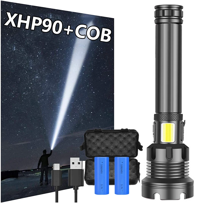 8000LM Power ful XHP90 + COB флэш светильник 7 режимов Тактический светодиодный фонарь