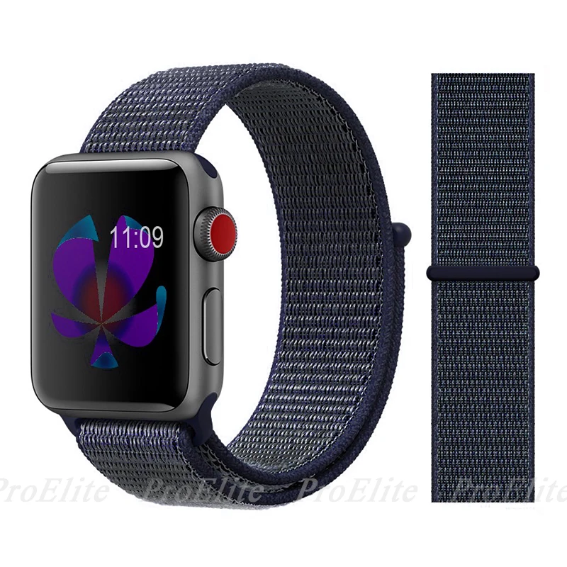 Color19 Midnight Fog Ремешок для наручных часов Apple Watch Series 5/4/3/2/1 38 мм 42 мм мягкий нейлон в едином положении во время занятий легкой атлетикой, correa, дышащая поверхность спортивные петли для наручных часов iwatch, 5 4 40 мм 44 мм - Цвет ремешка: Color19 Midnight Fog