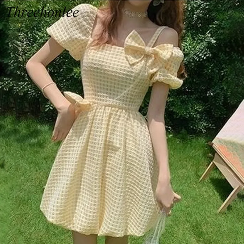 

Женский сарафан в клетку, с бантом, на бретелях