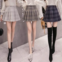 peikong luxury brands high waist pleated womens woolen winter korean vintage sexy skirt school a line plaid warm skirts womens