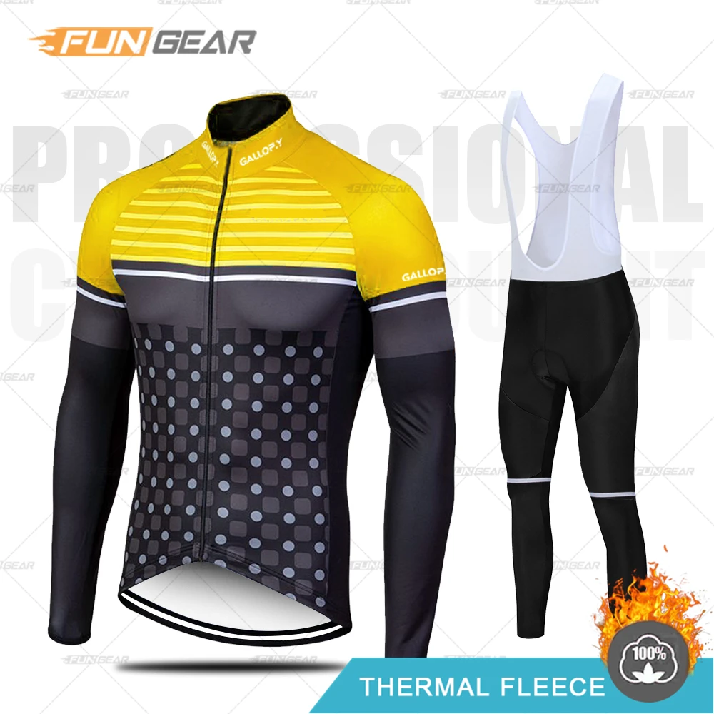 BIB SET GALLOP. Y Профессиональный командный комплект из Джерси, зимняя одежда для велоспорта, Мужская Униформа с длинным рукавом, комбинезон, комплект, теплая флисовая одежда, сохраняющая тепло - Цвет: BIB SET