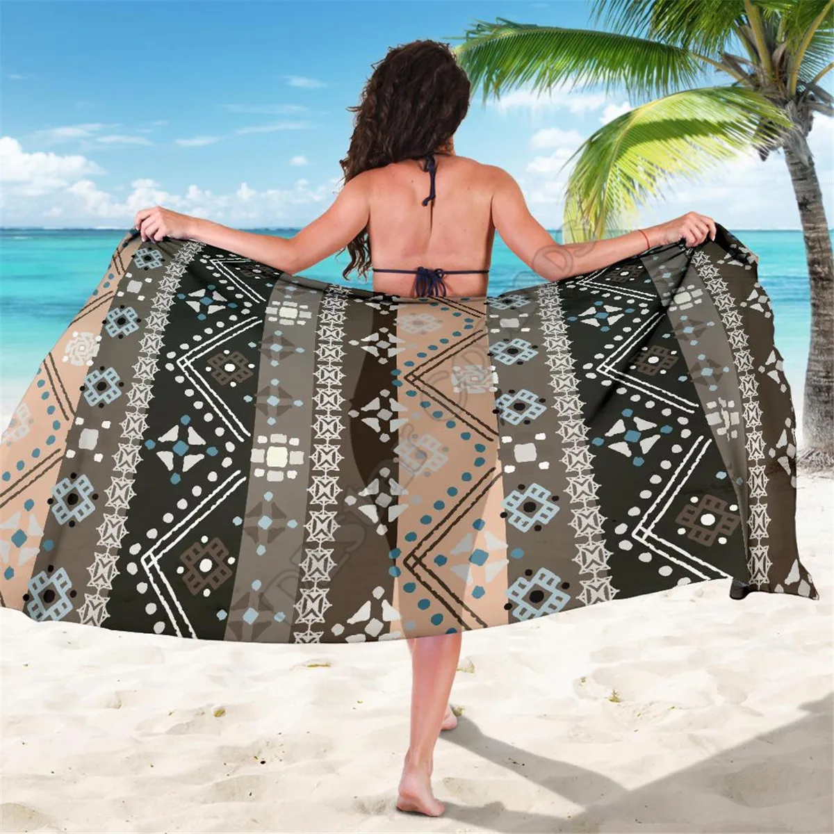 

Brown bohemian ethnic style Sarong 3D printed Towel Summer Seaside resort Casual Bohemian style Beach Towel