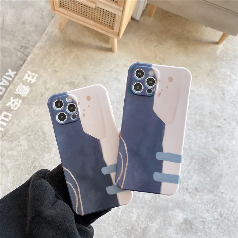 

Art Abstract Phone Case For iPhone 11 12 Pro Max Mini XR X XS Max 7 8 Plus SE 2020 Lens Protection Soft TPU Color Contrast Cover