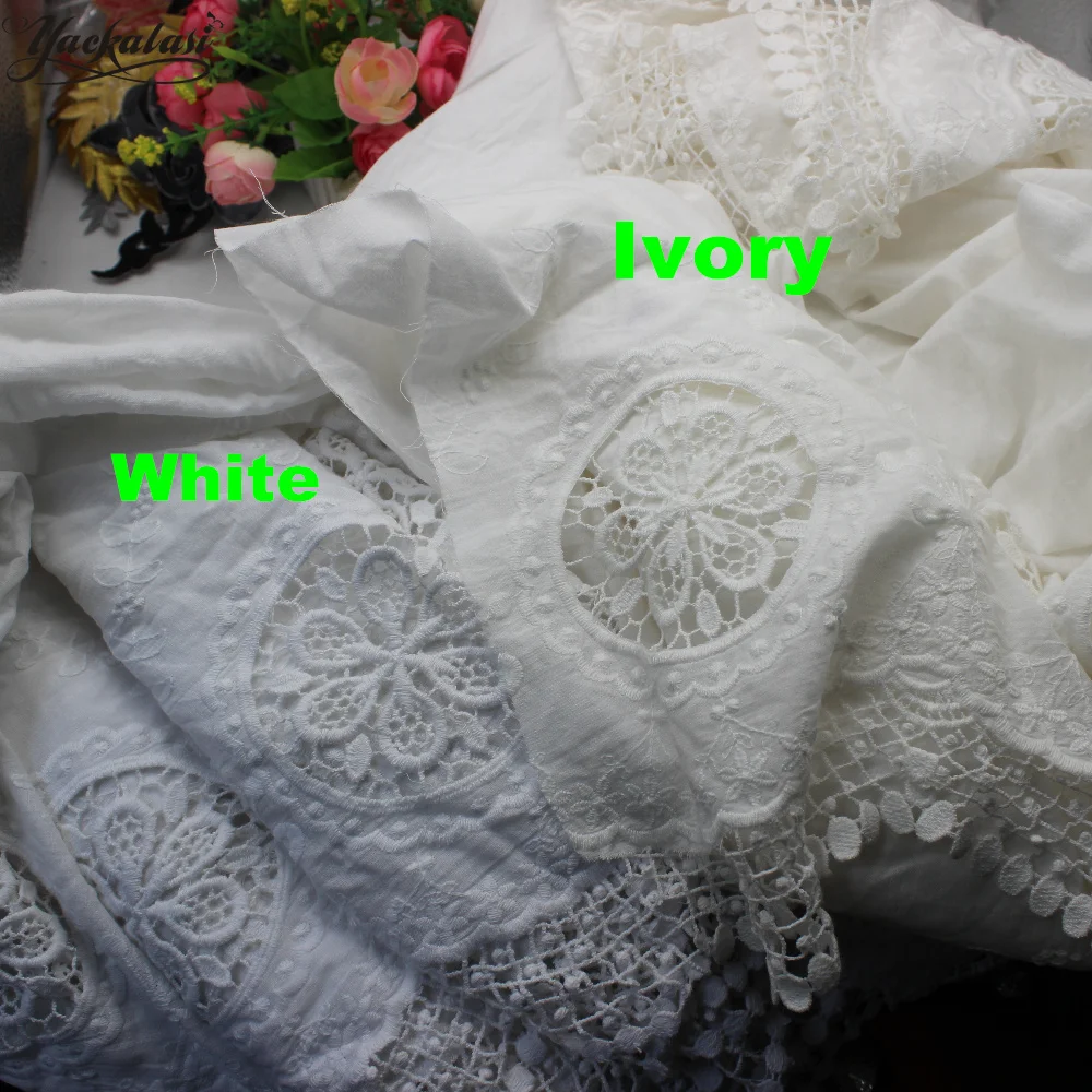 

100% Cotton Lace Embroidery Fabrics Swiss Cotton Voile Lace For Garment White Double Scallop 130cm