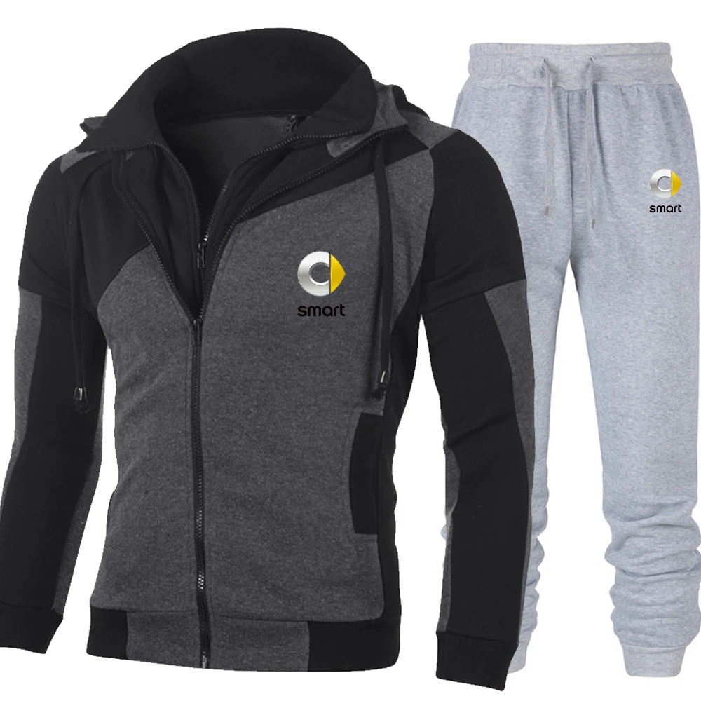 

Winter Men's Clothing Men Sets SMART car Printing Hoodie Set Fleece Zipper Sweatshirt Casual Sport Sweatpants Mens