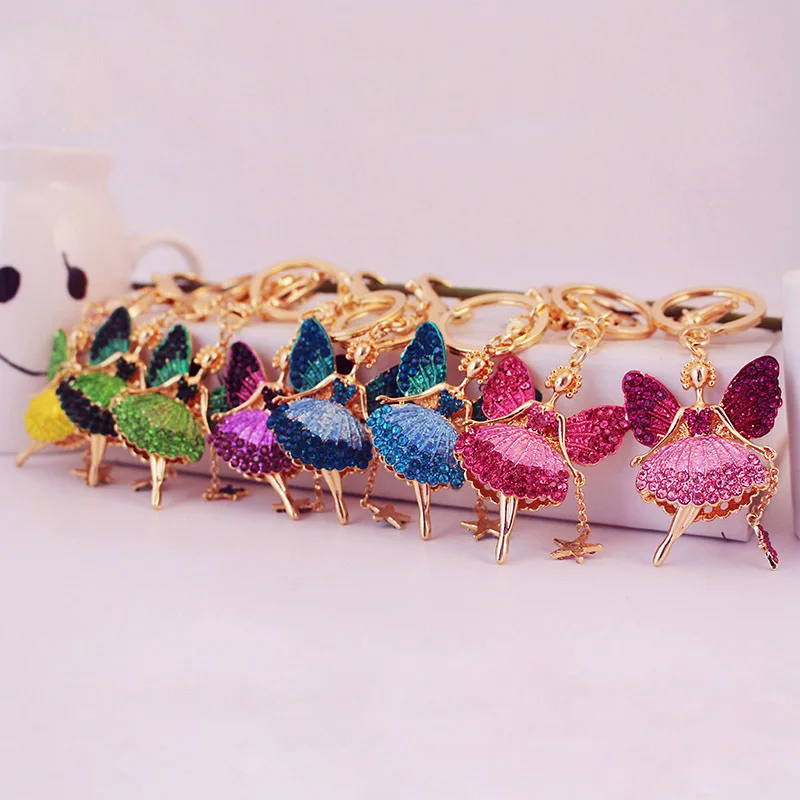

2021 new creative angel girl car keychain female bag accessories metal pendant key chain multiple colors as gifts for friends
