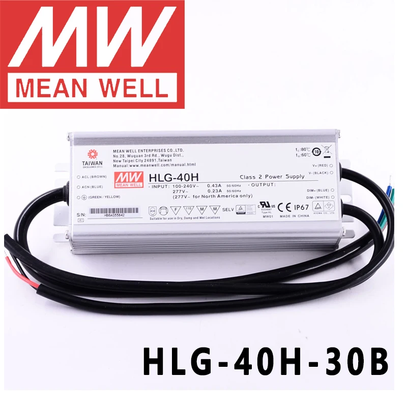 

Mean Well HLG-40H-30B for Street/high-bay/greenhouse/parking meanwell 40W Constant Voltage Constant Current LED Driver